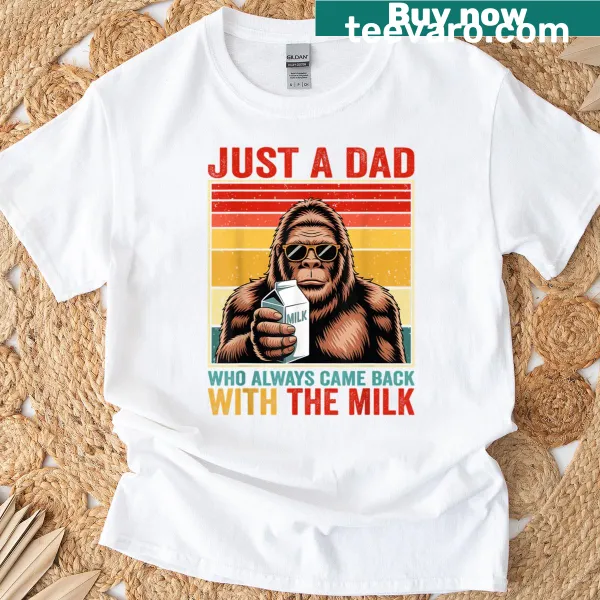 Humorous t-shirt featuring Bigfoot dad theme and playful typography.