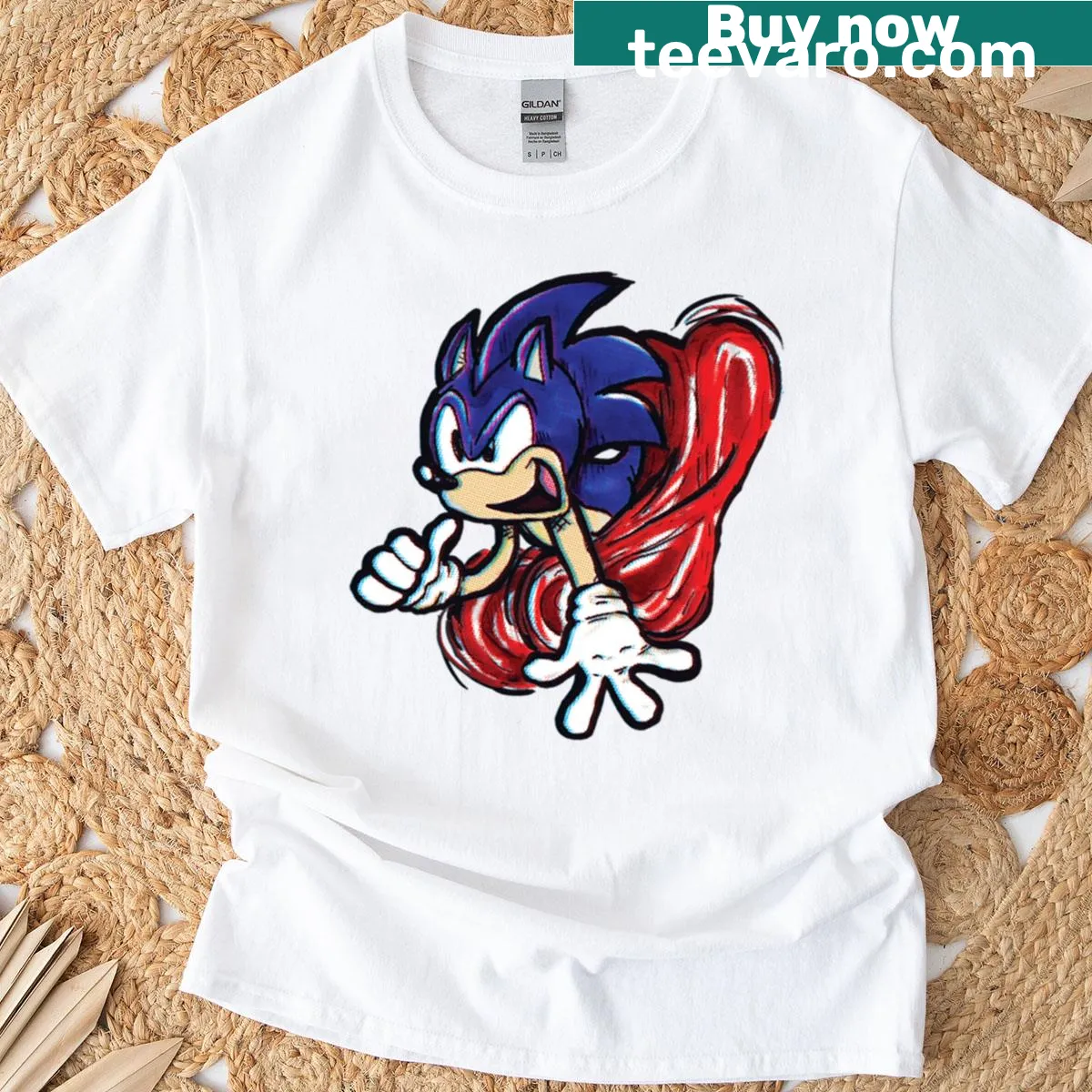 Cartoon design featuring a blue blur character on a T-shirt — on a men's t-shirt