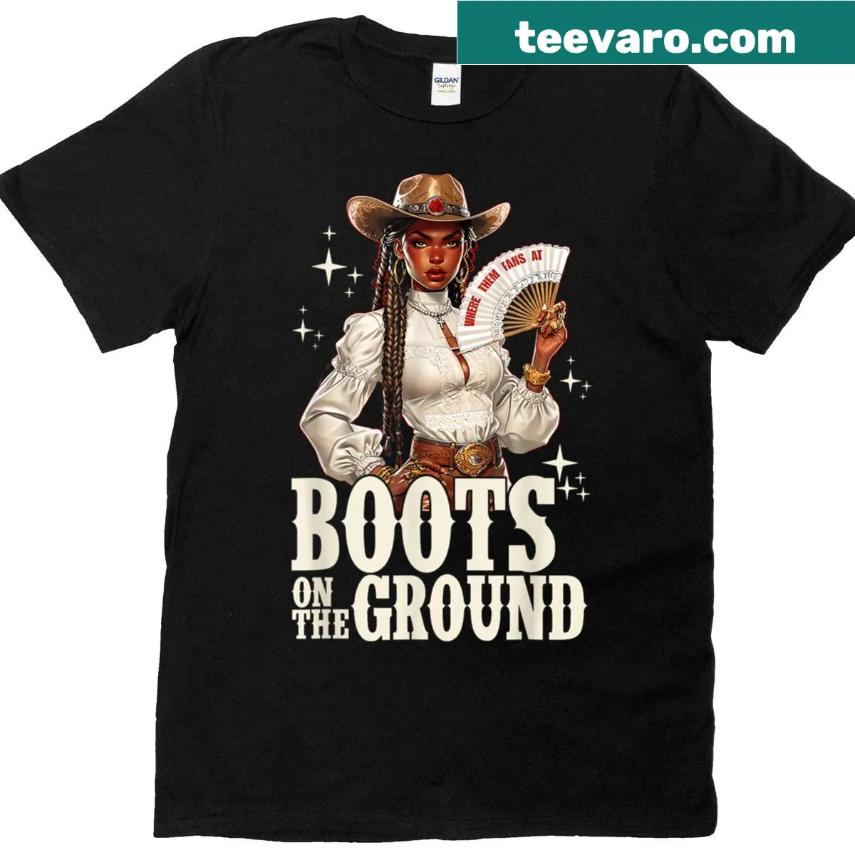 Cowgirl graphic for Juneteenth on a T-shirt — on a men's t-shirt