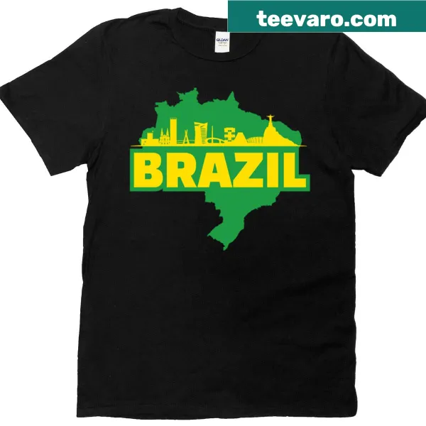 Brazil Map and Skyline T-shirt with colorful illustration