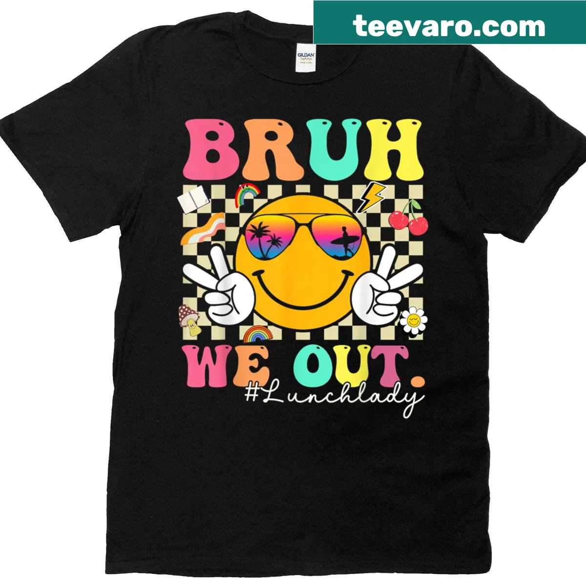 Humorous Last Day of School lunch lady shirt with bold text — on a men's t-shirt