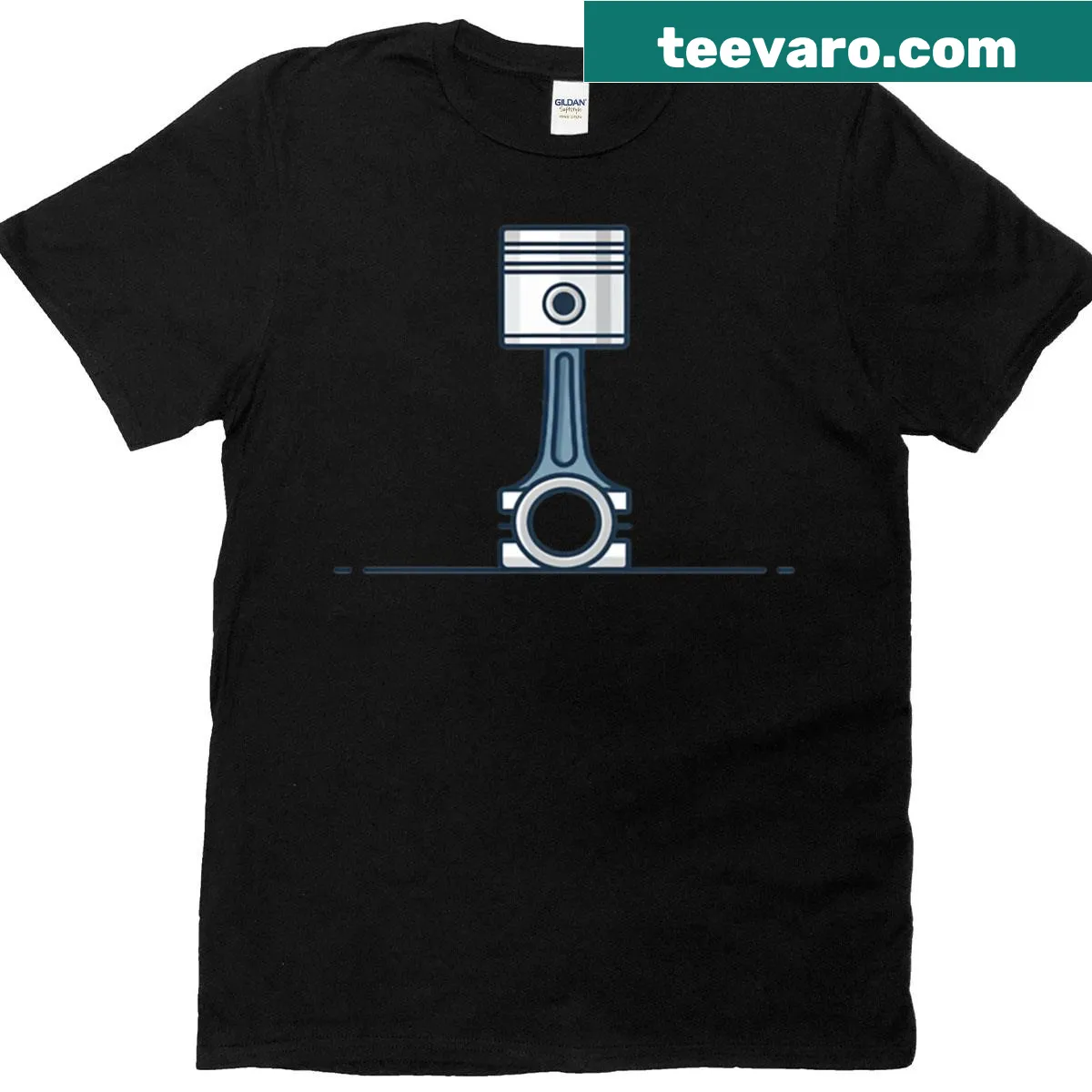 Minimalist line-art illustration of a piston on a T-shirt — on a men's t-shirt