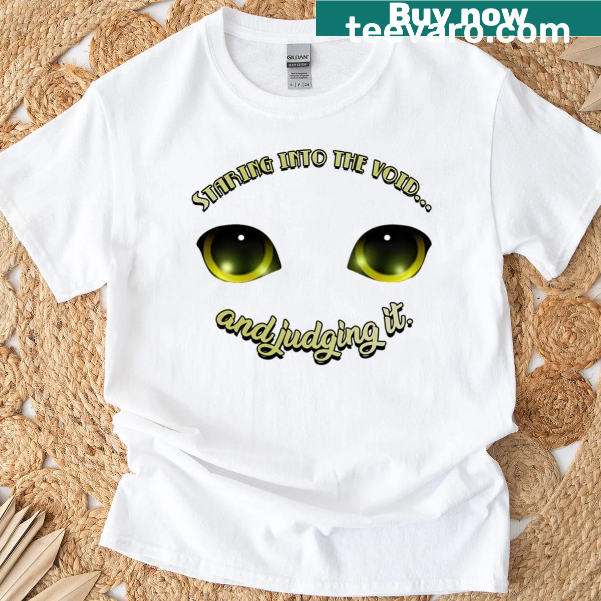 T-shirt featuring an illustration of captivating cat eyes — on a men's t-shirt