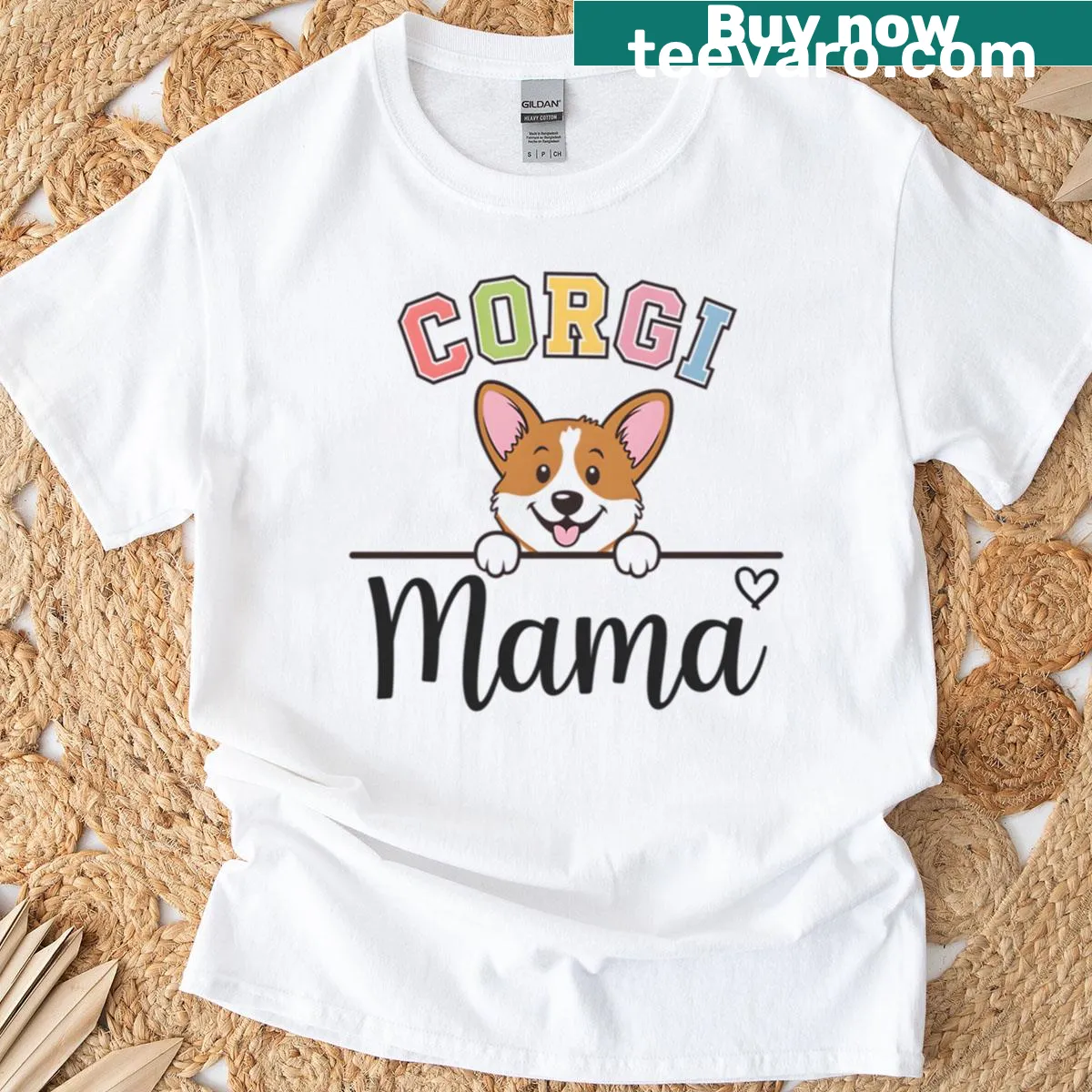 Oversized T-shirt featuring a cute illustration of a corgi — on a men's t-shirt