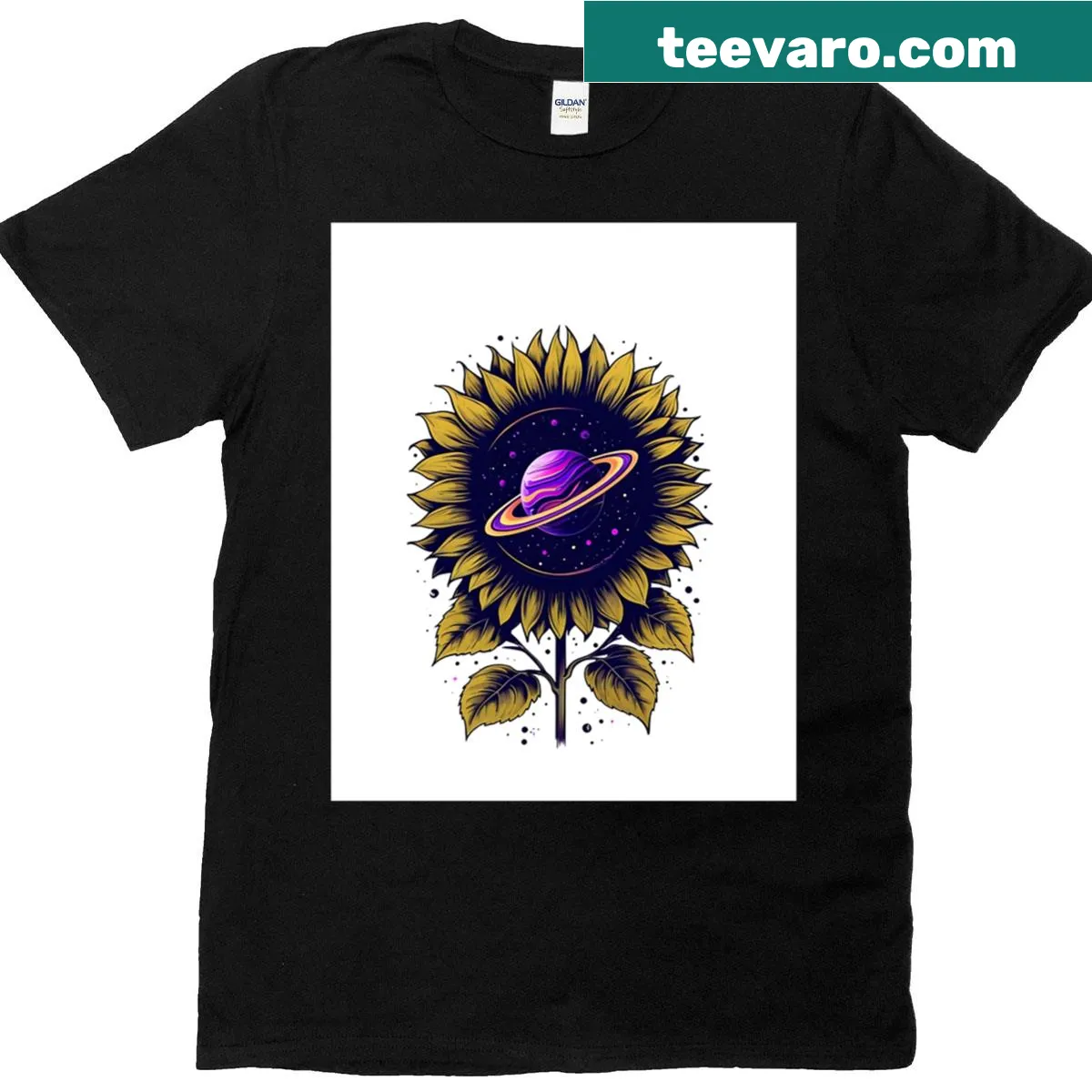 T-shirt featuring a whimsical cosmic doorway graphic — on a men's t-shirt