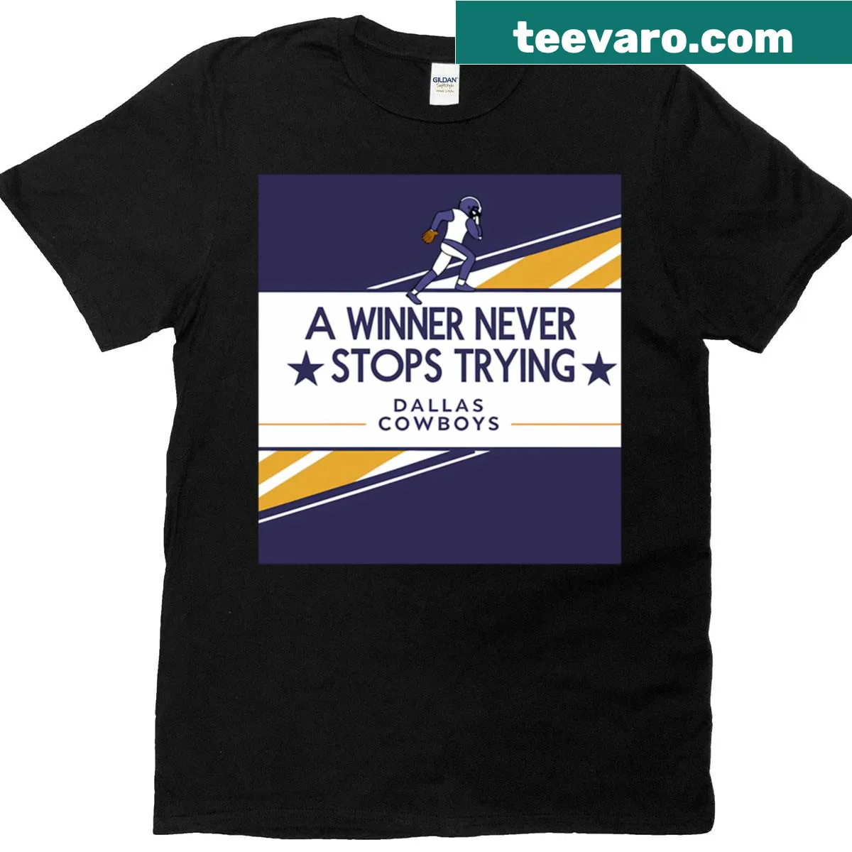 Inspirational typography football t-shirt with motivational text — on a men's t-shirt