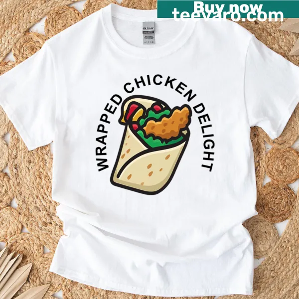Funny T-shirt featuring a crispy chicken strip burrito design