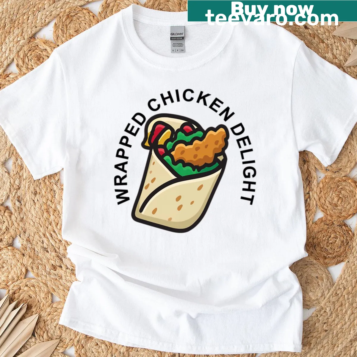 Funny T-shirt featuring a crispy chicken strip burrito design — on a men's t-shirt