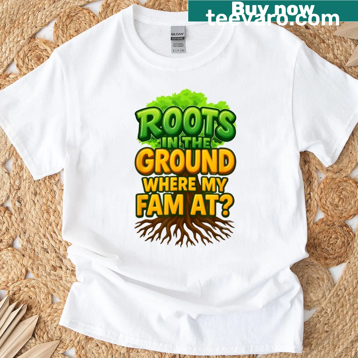 Tree graphic symbolizing family roots with the phrase "Where My Fam At" — on a men's t-shirt