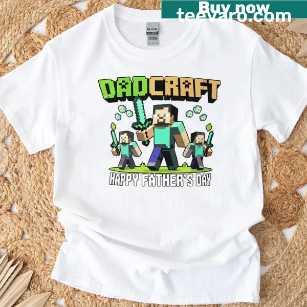 Minecraft-inspired graphic for gamer dads on T-shirt