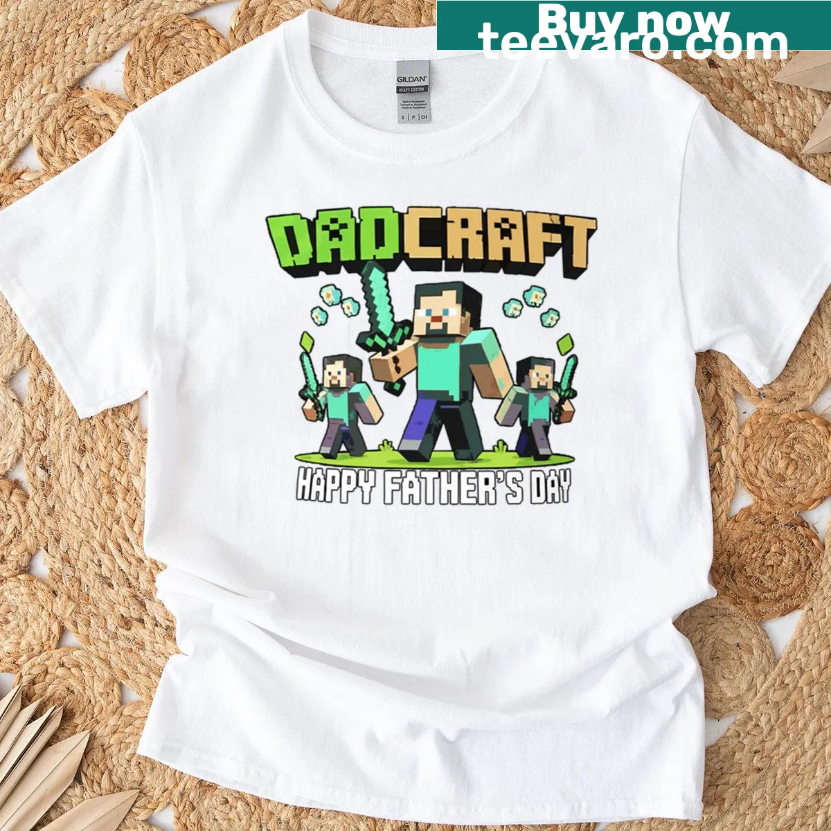 Minecraft-inspired graphic for gamer dads on T-shirt — on a men's t-shirt