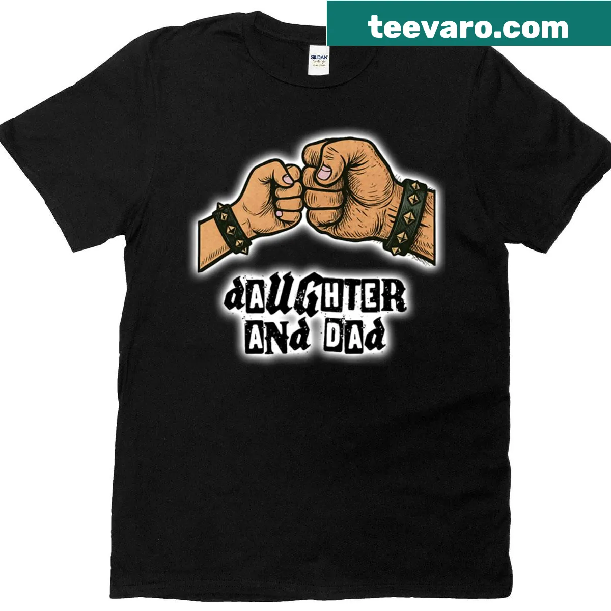 Illustrated fist punch graphic on a dad and daughter t-shirt — on a men's t-shirt