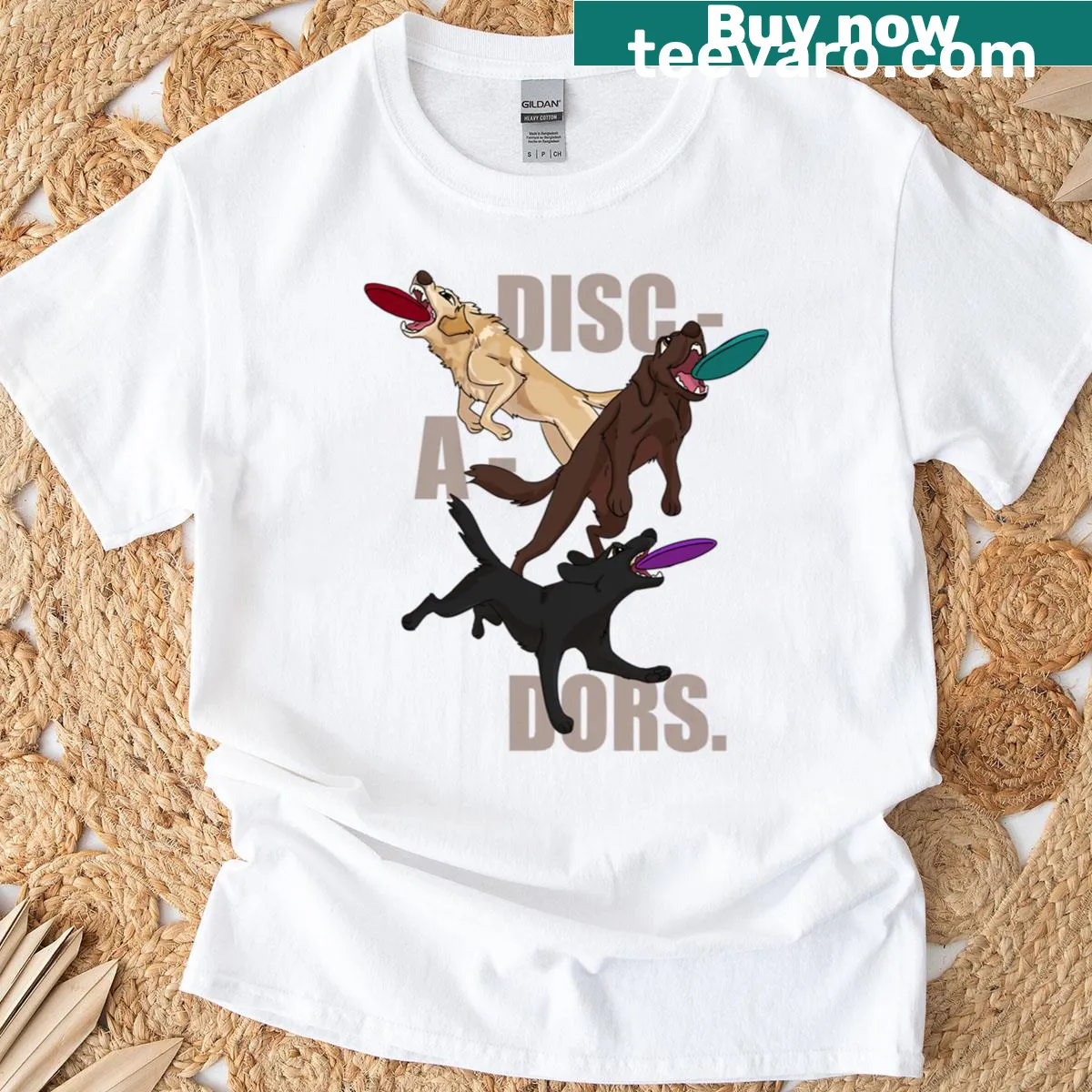 Humorous 'Disc-a-dors' text on a T-shirt celebrating music culture — on a men's t-shirt