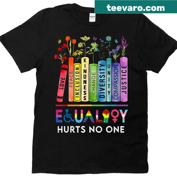 Rainbow and flower graphic with text promoting equality for all
