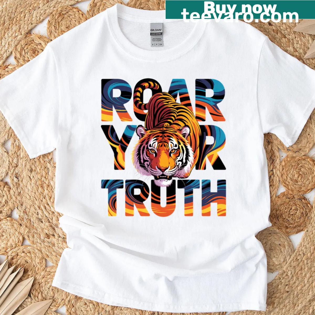 Inspirational T-shirt with a fierce tiger and motivational text — on a men's t-shirt