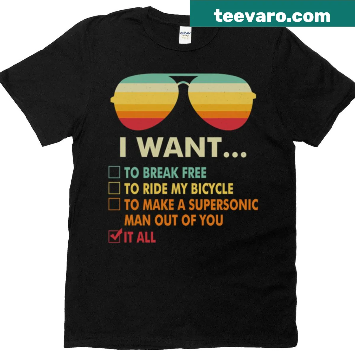 T-shirt featuring humorous music-themed design with bicycle costume and text — on a men's t-shirt