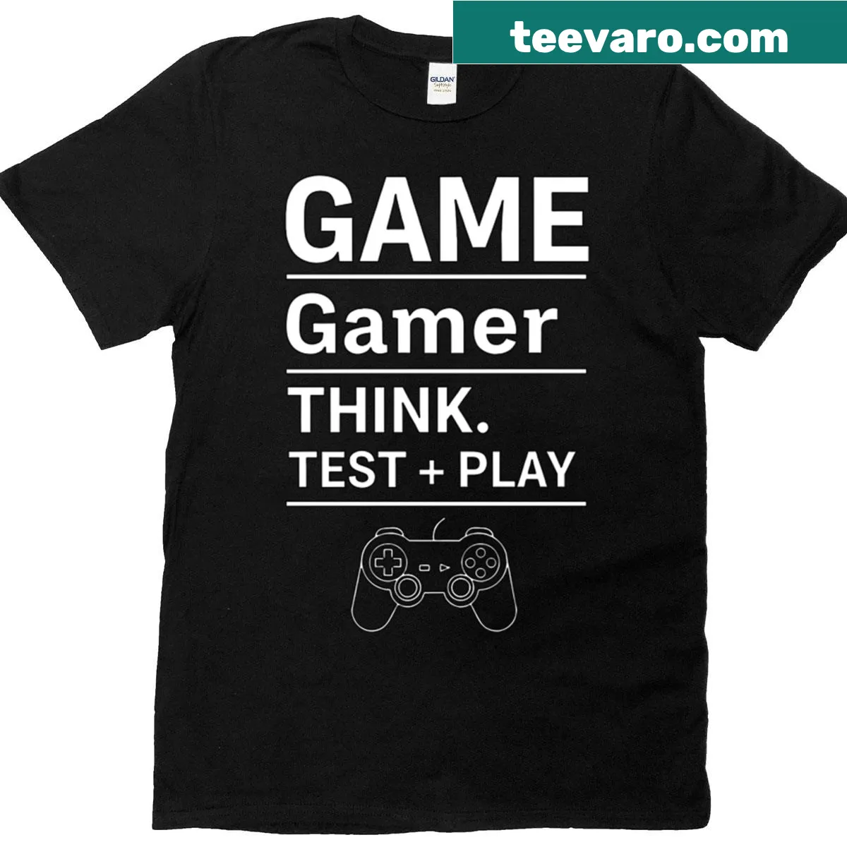 Motivational T-shirt with gaming controller design and inspirational text — on a men's t-shirt