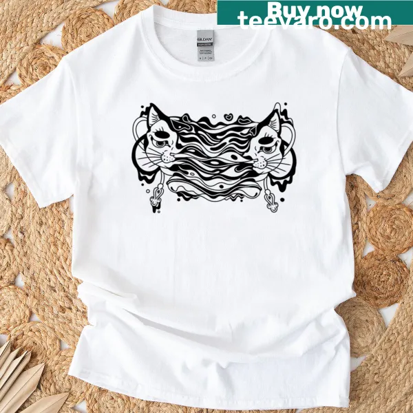 Cute illustration of two cats on a t-shirt