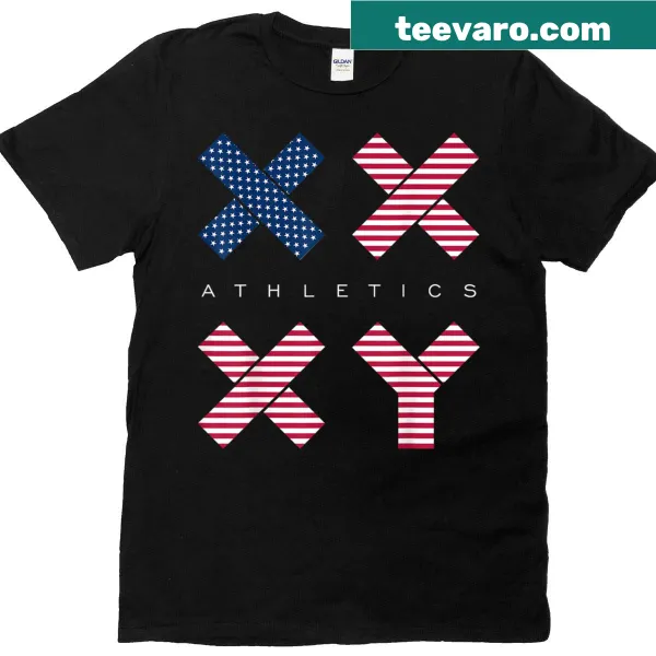 T-shirt featuring American flag design with gender genetic theme