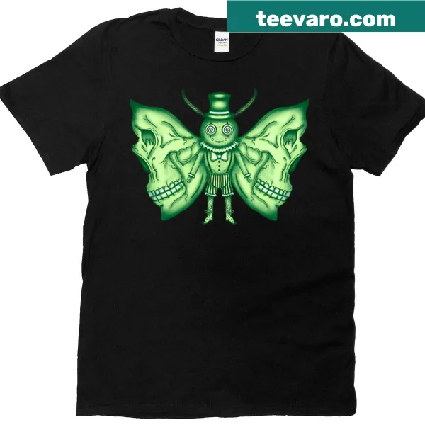 Skull moth design with circus elements on a t-shirt