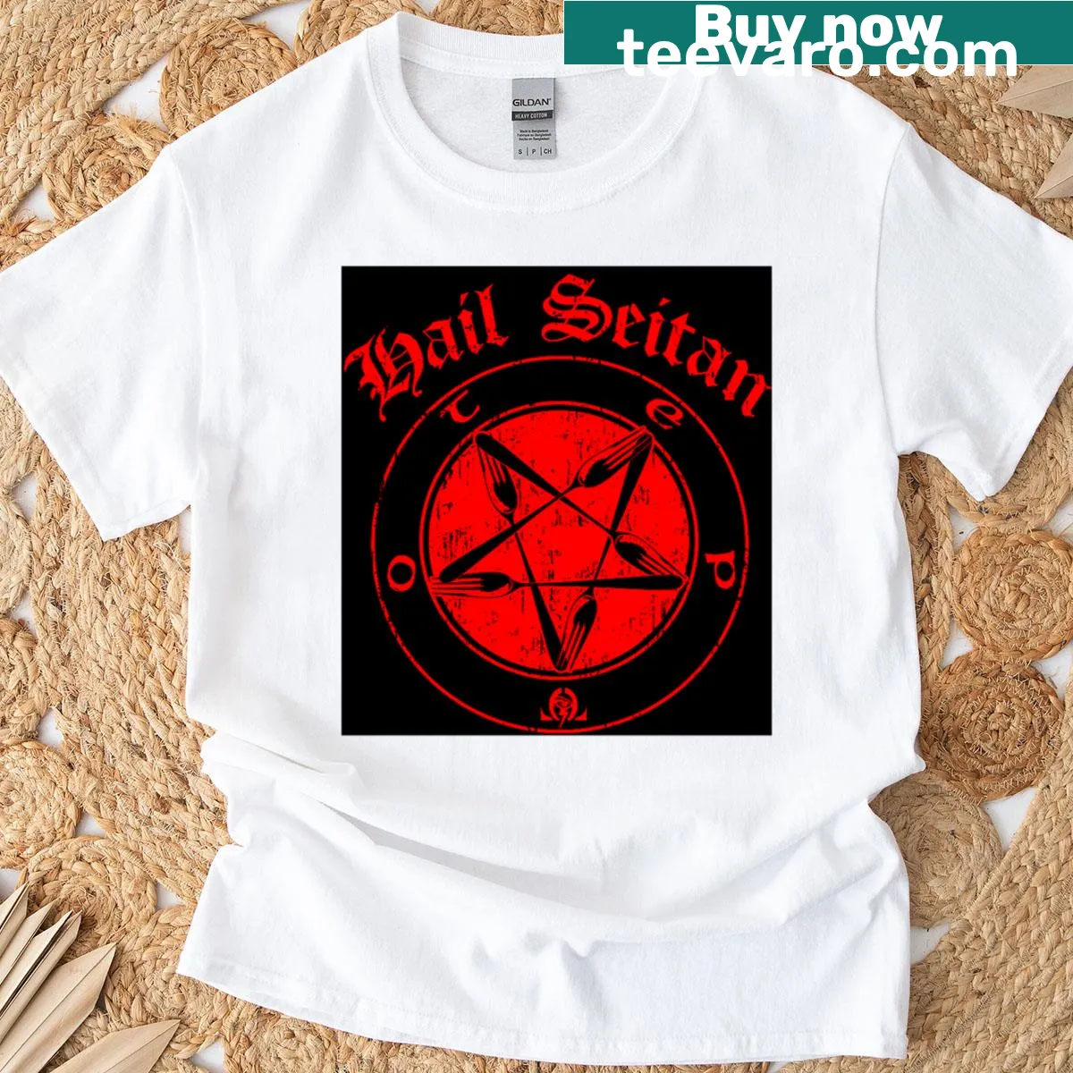 T-shirt with 'Hail Seitan' humorous text — on a men's t-shirt