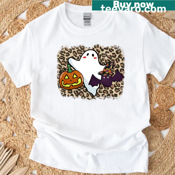 Oversized Halloween T-shirt with cute cartoon characters in costumes for kids.