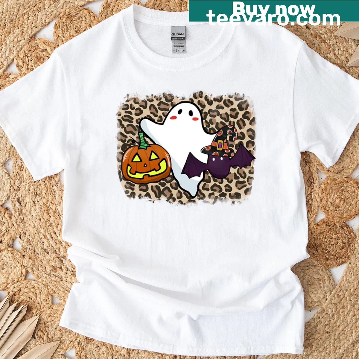 Oversized Halloween T-shirt with cute cartoon characters in costumes for kids. — on a men's t-shirt