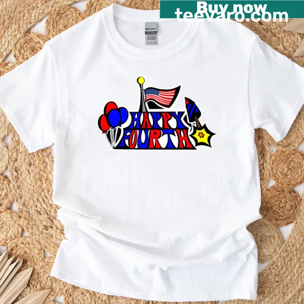 Patriotic logo printed T-shirt for Fourth of July celebrations.