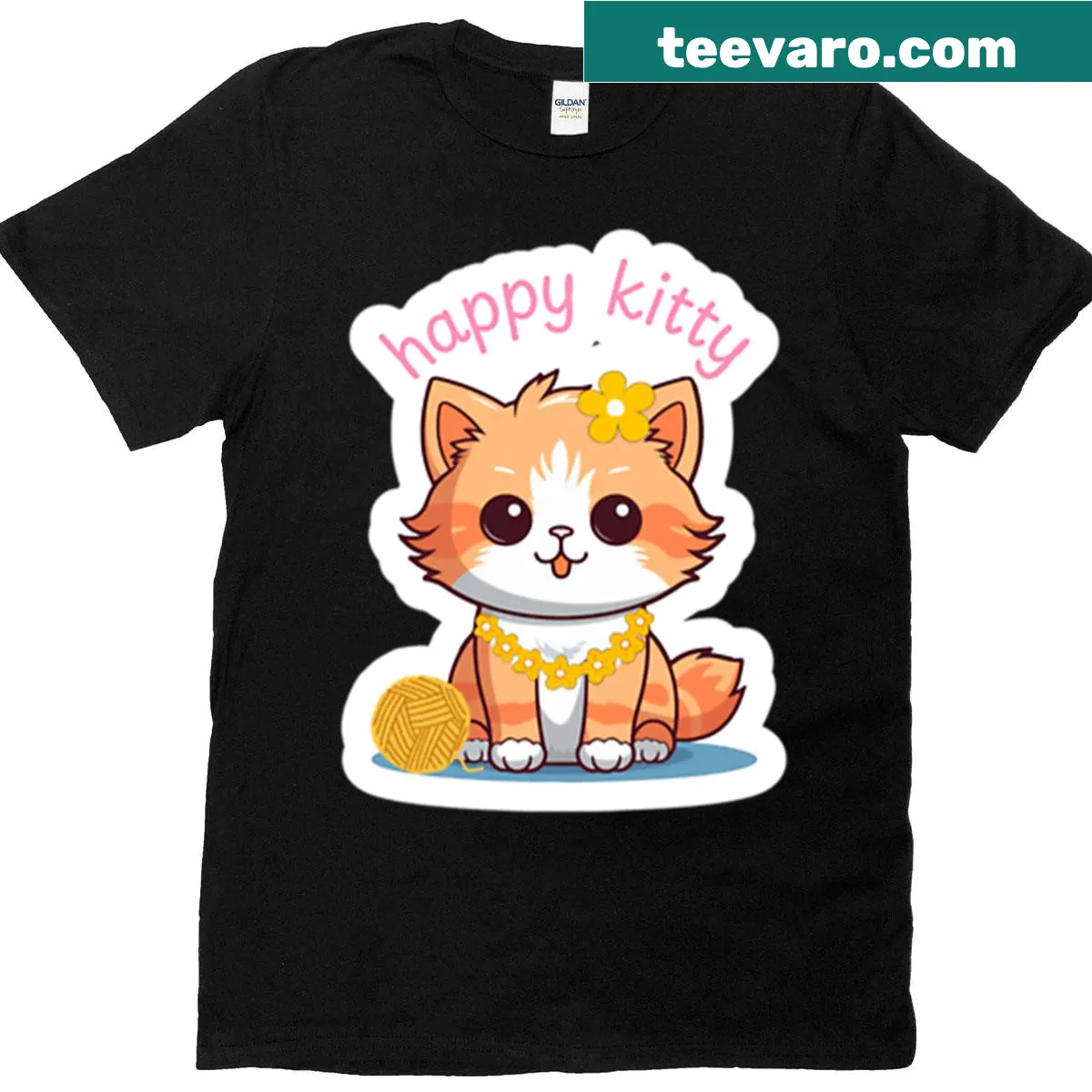 Oversized T-shirt featuring a cute happy kitty graphic — on a men's t-shirt