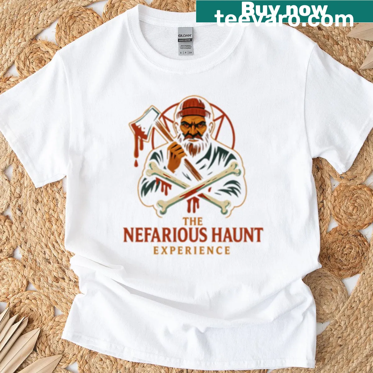 Eerie graphic T-shirt featuring haunting designs for horror fans. — on a men's t-shirt