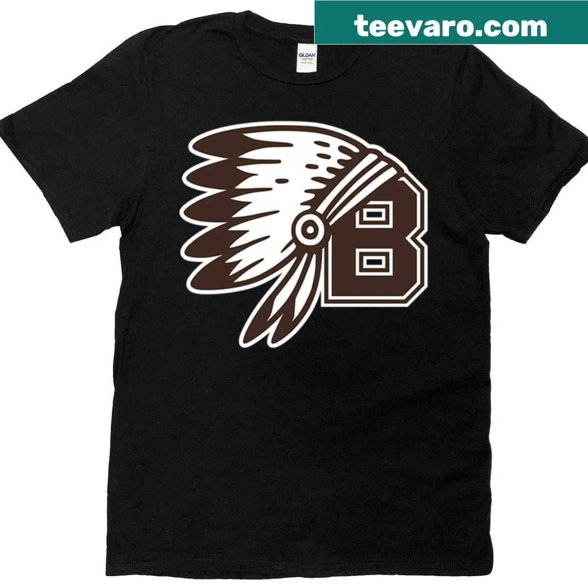 Stylized 'B' logo surrounded by headdress design — on a men's t-shirt