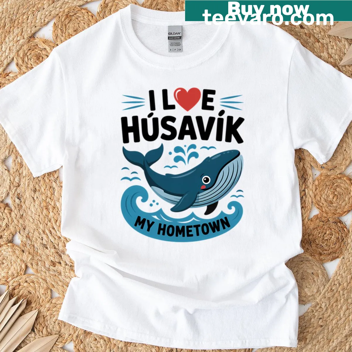 T-shirt with the phrase 'I Love Hsavk' representing hometown pride — on a men's t-shirt