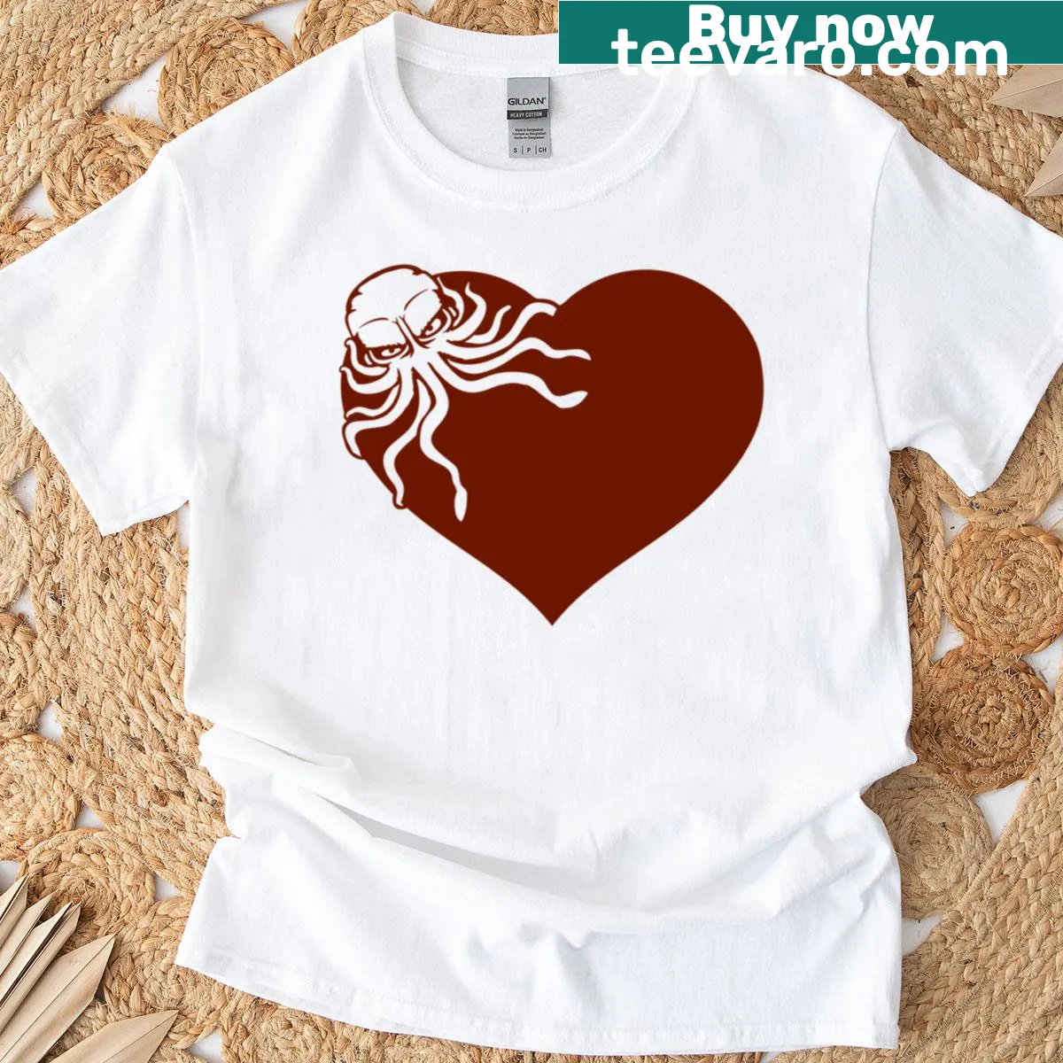 Cute octopus t-shirt with heart symbol illustration — on a men's t-shirt