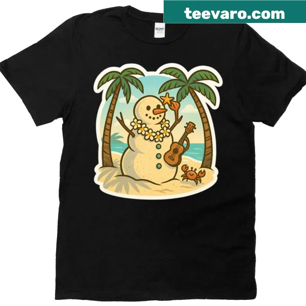 Illustration of a snowman in Hawaiian attire for Mele Kalikimaka