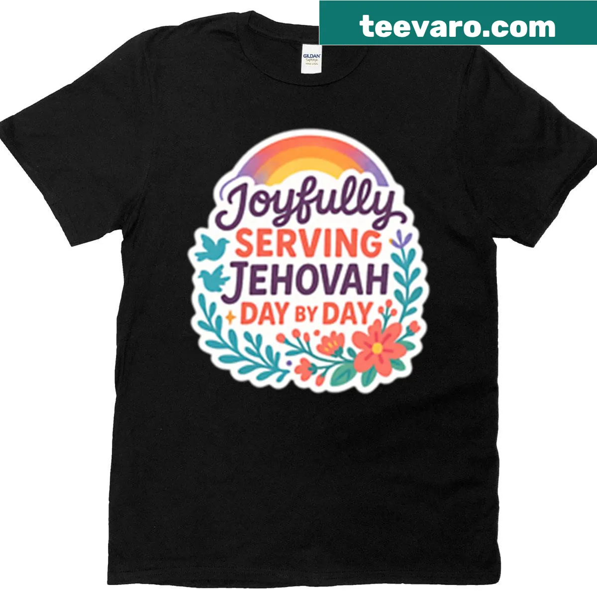 Inspirational Joyfully Serving Jehovah t-shirt with uplifting message — on a men's t-shirt
