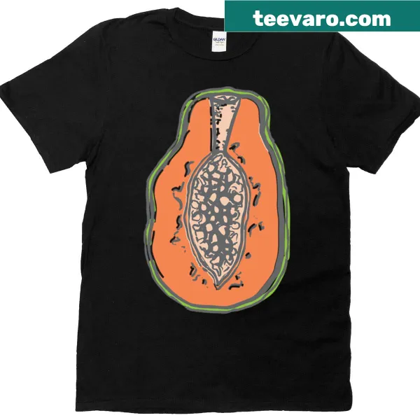 Cartoon graphic of a juicy papaya slice