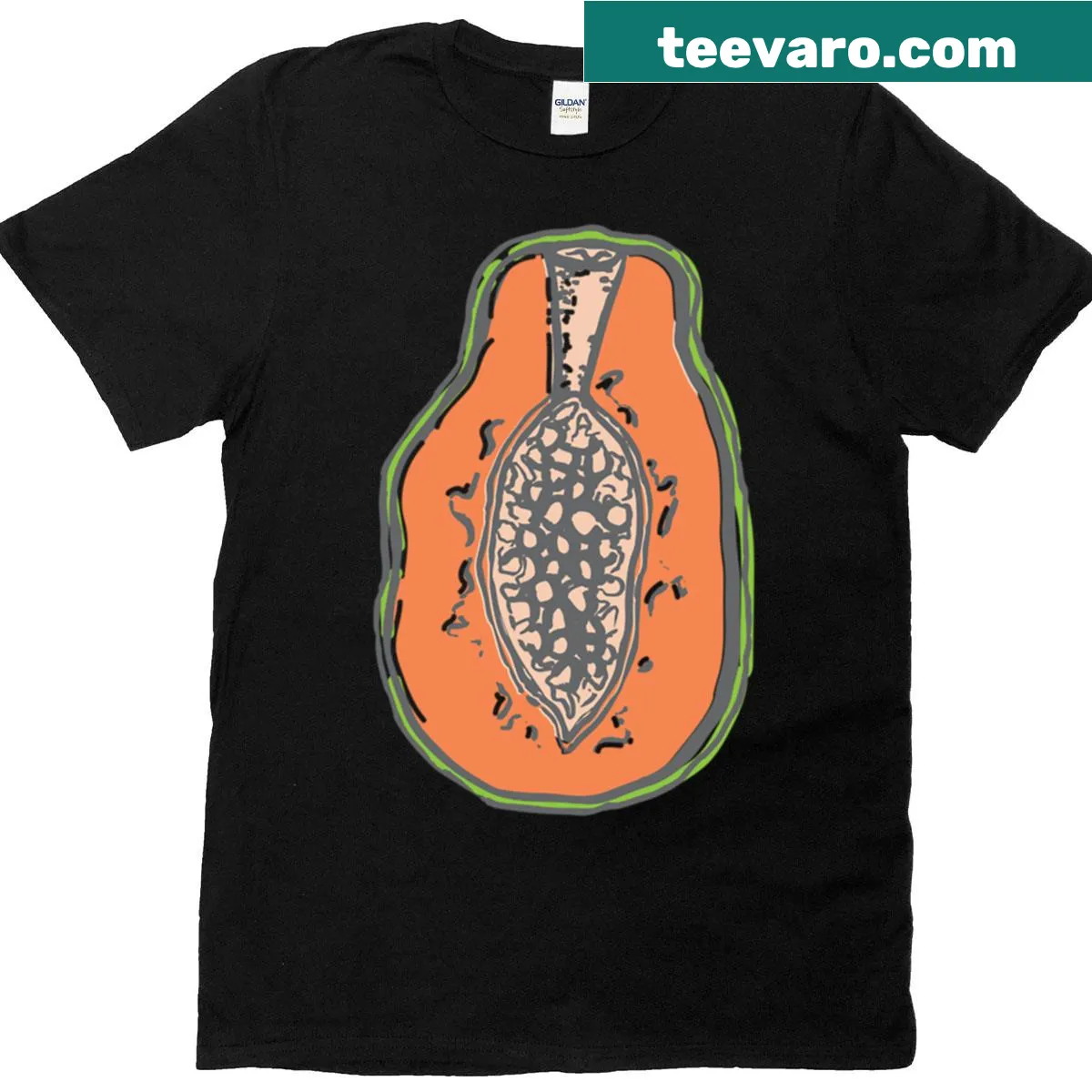 Cartoon graphic of a juicy papaya slice — on a men's t-shirt