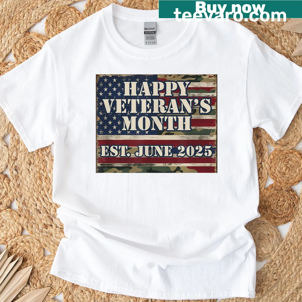T-shirt honoring veterans with a design for June Veteran Month. — on a men's t-shirt