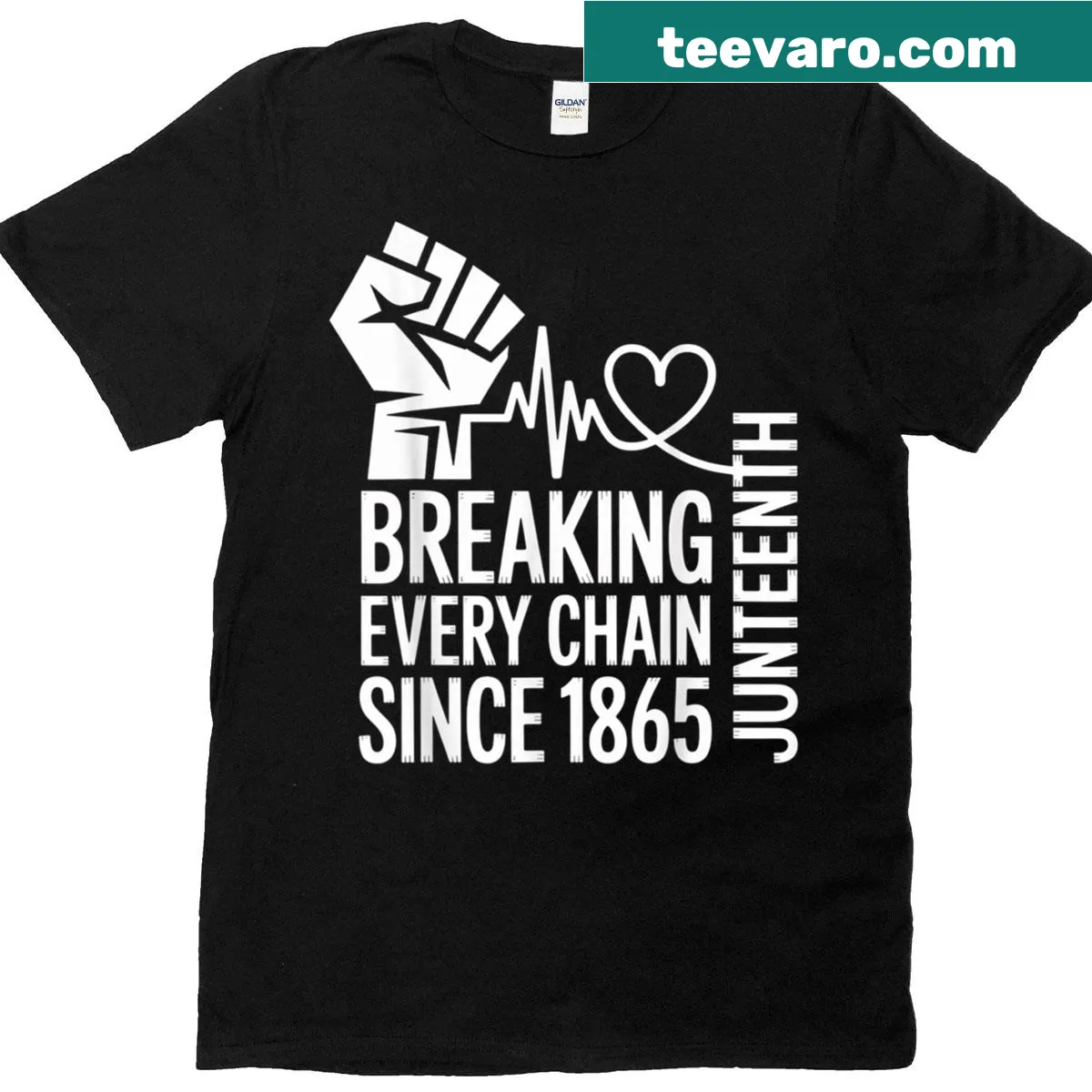 Typographic design reading 'Breaking Every Chain Since 1865' — on a men's t-shirt