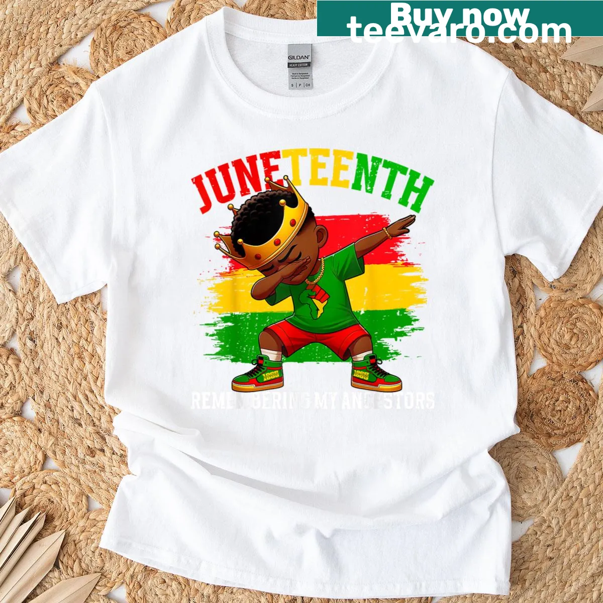 Black Boys Juneteenth t-shirt with Remembering My Ancestors text — on a men's t-shirt