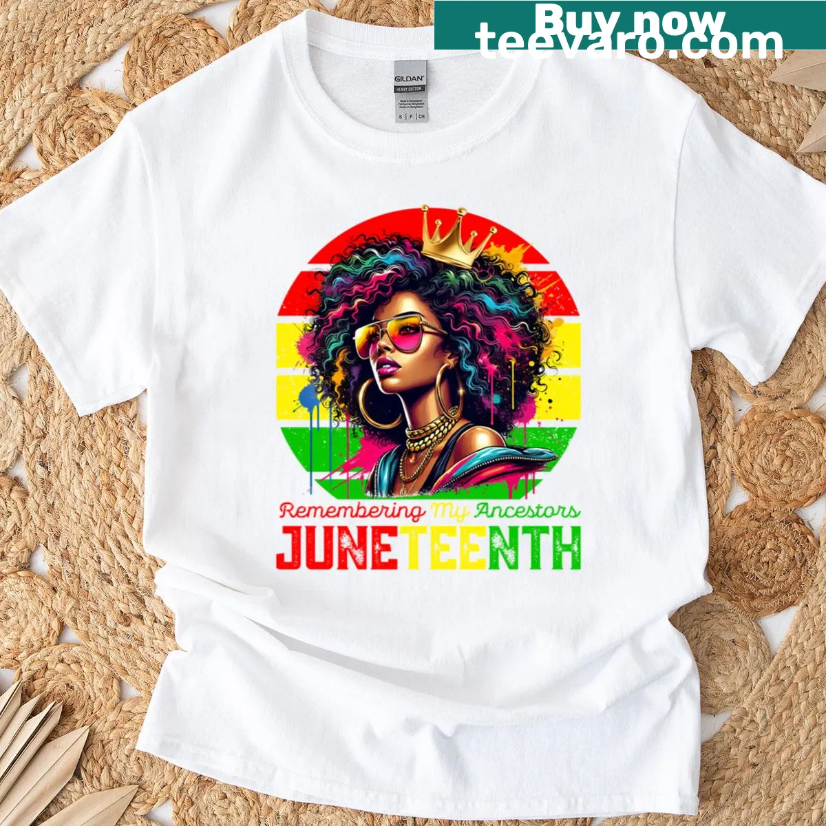 Empowering t-shirt celebrating Juneteenth and Black women's heritage. — on a men's t-shirt