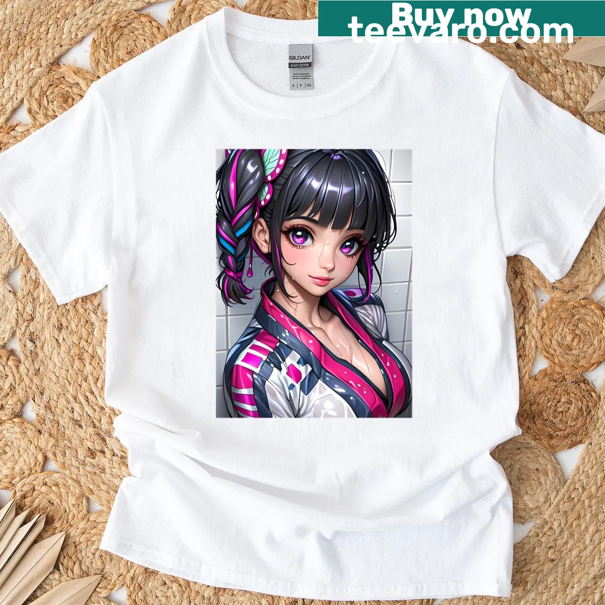 Anime-inspired Kanao Tsuyuri illustration on gym T-shirt — on a men's t-shirt