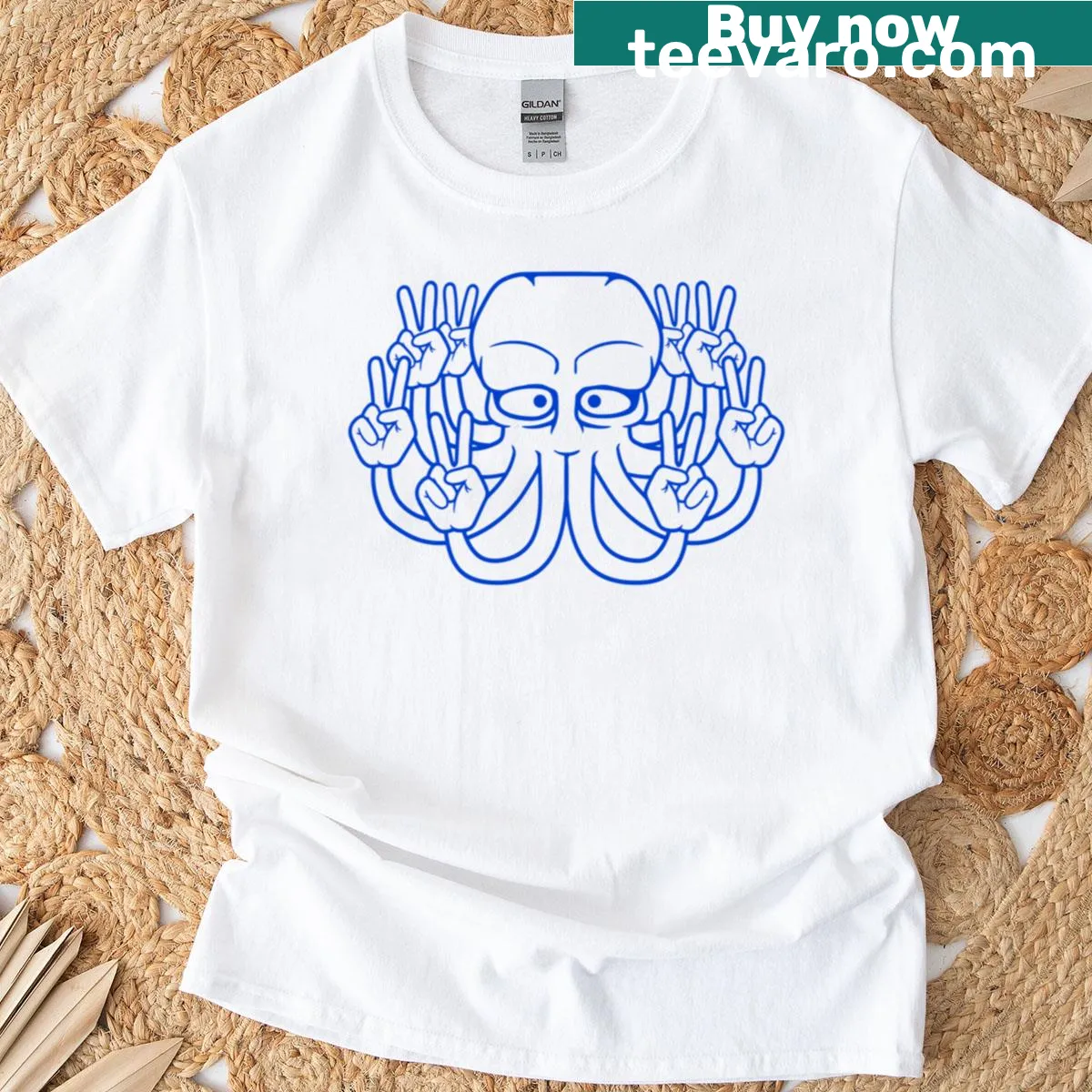Illustration of a Kraken making a peace sign on T-shirt — on a men's t-shirt