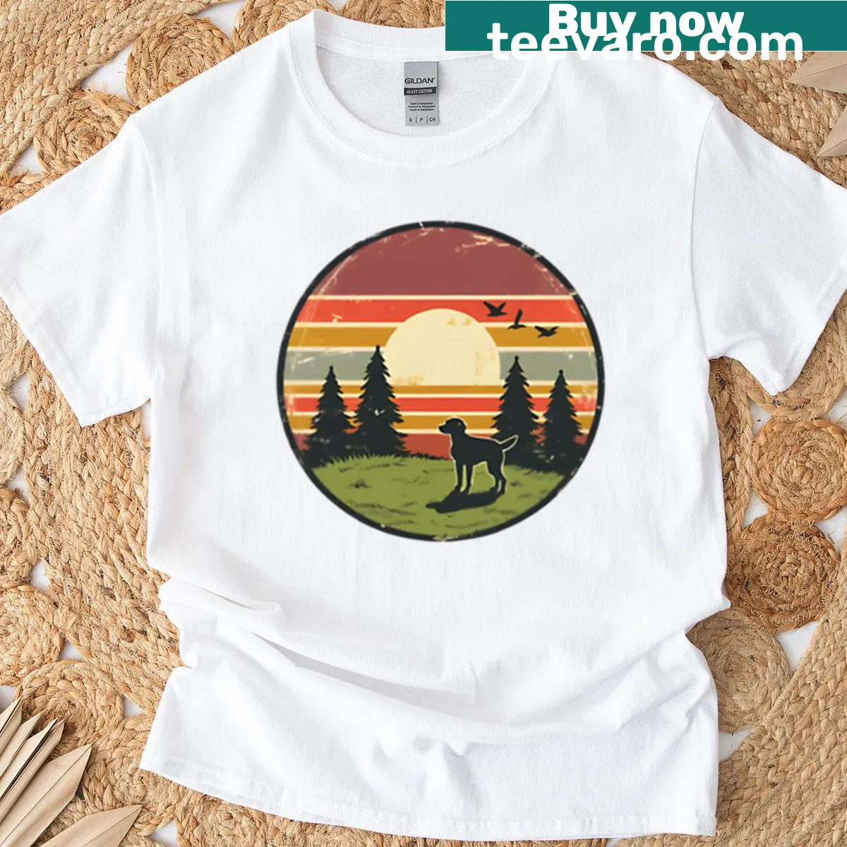 Oversized retro-style T-shirt featuring a Labrador dog design — on a men's t-shirt