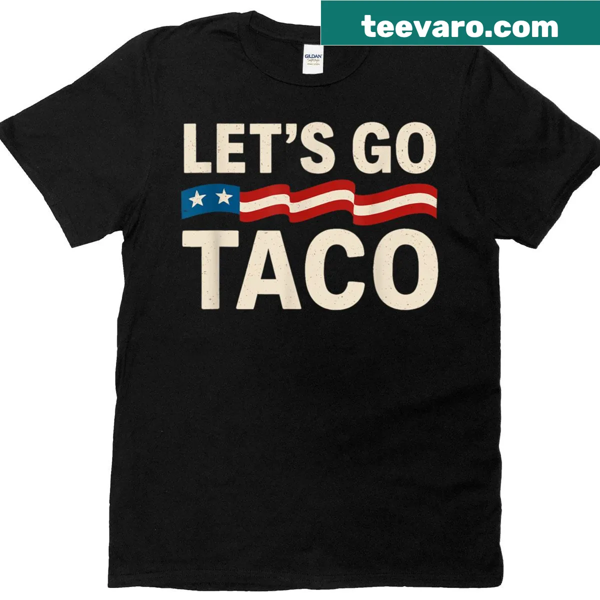 Funny Lets Go Taco T-shirt with playful typography — on a men's t-shirt