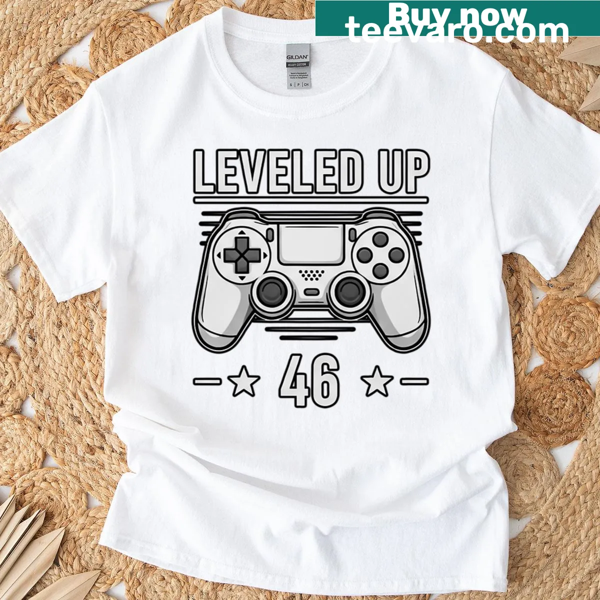 Gamer birthday t-shirt celebrating level 46 with playful design. — on a men's t-shirt