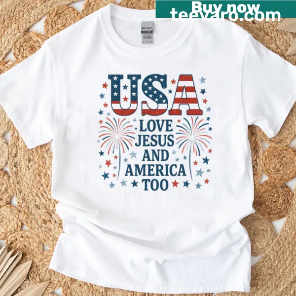 Oversized t-shirt featuring a design that combines love for USA and Jesus