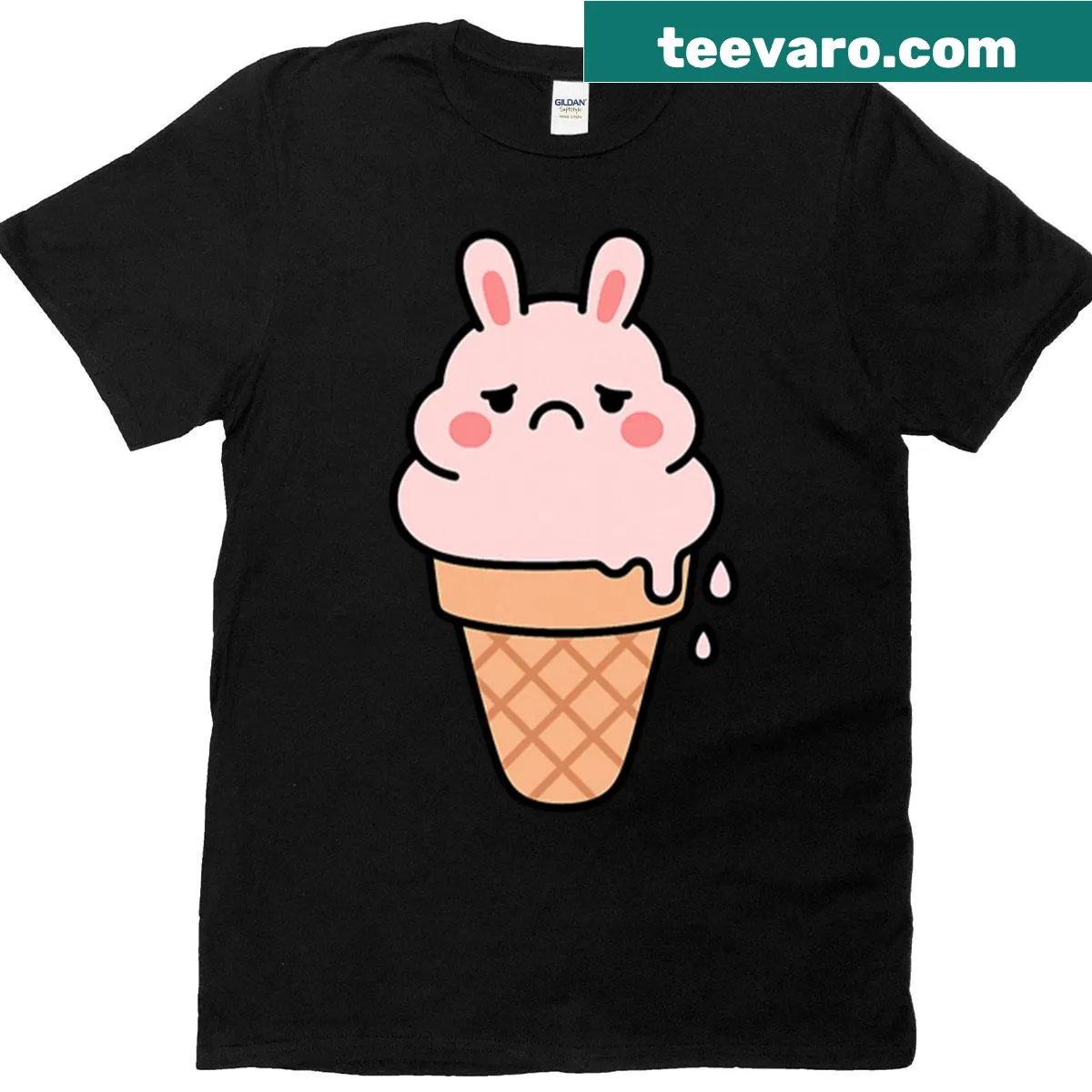Cute melting bunny ice cream t-shirt in cartoon style. — on a men's t-shirt