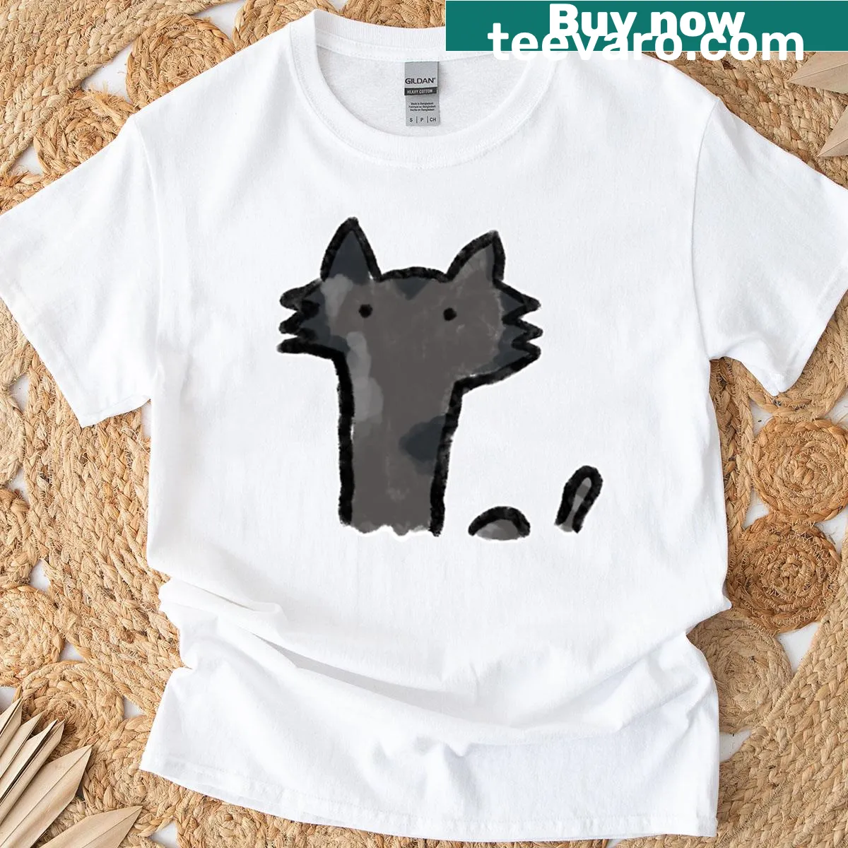 Playful cartoon cat illustration on a casual tee — on a men's t-shirt
