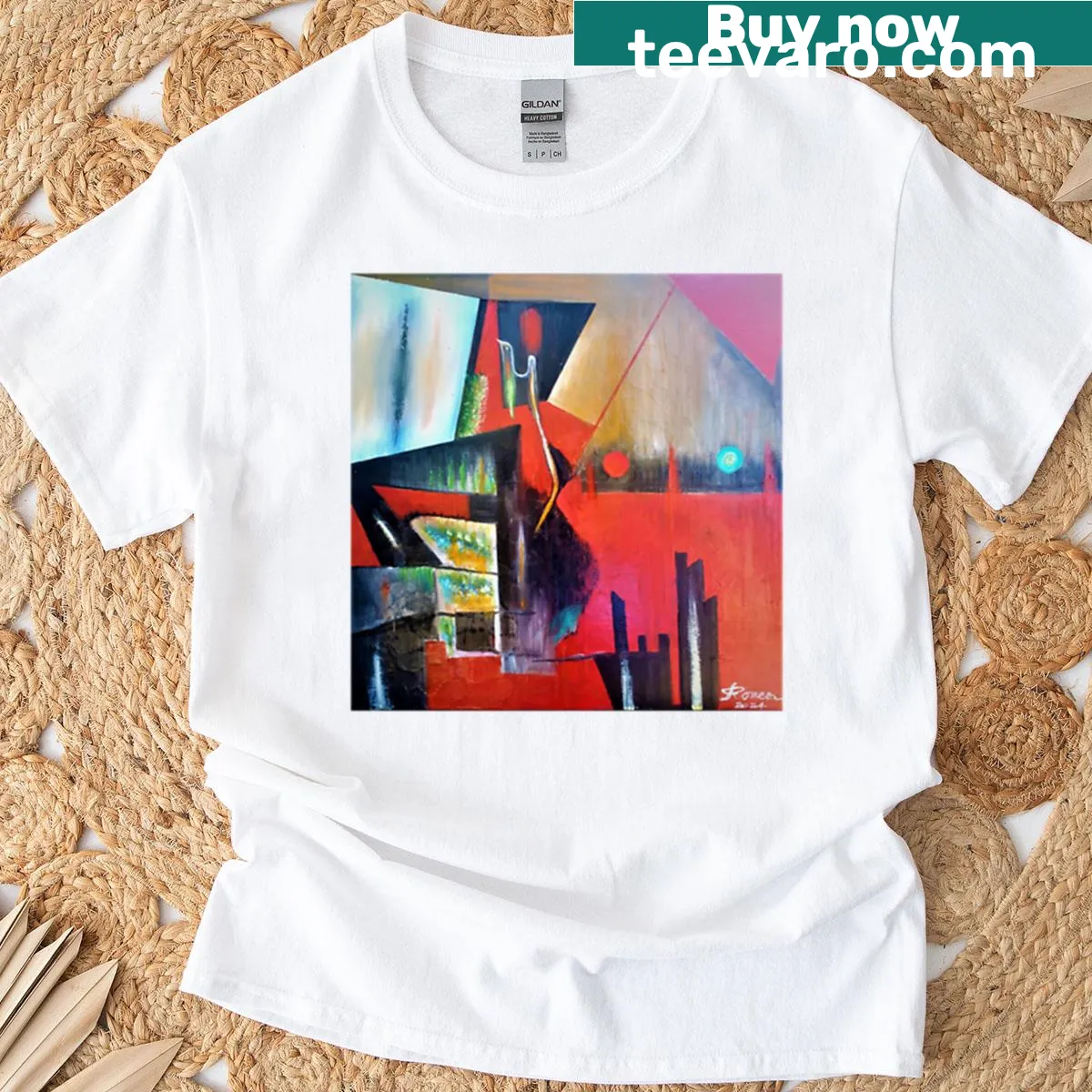 Illustration of a phoenix on a T-shirt inspired by oil painting — on a men's t-shirt